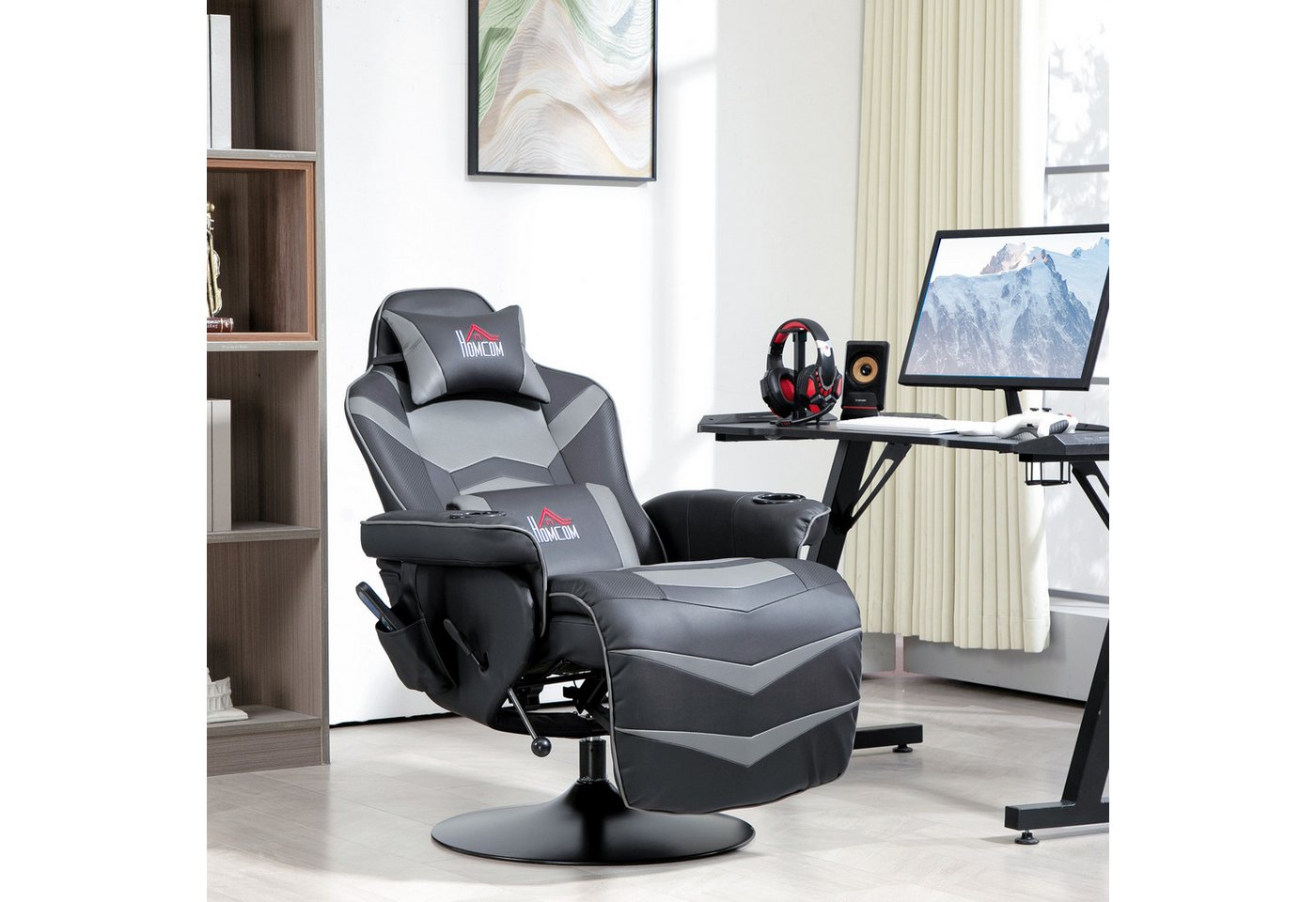 HOMCOM Massagesessel mit Massagefunktion, mit hohe Rückenlehn und Kissen (Fernsehsessel, 1-St., Relaxsessel), für Wohnzimmer, Schwarz+Grau von HOMCOM