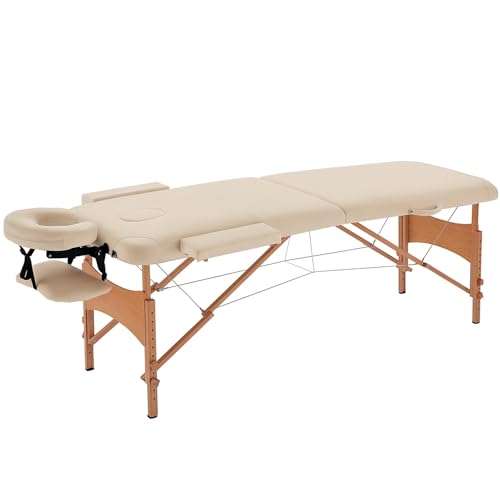 HOMCOM Massagetisch, klappbare Massageliege, höhenverstellbarer Massagebank, Massagebett mit Kopfstütze, für Spa, Salon, Kunstleder, Holz, Creme HOMCOM Massagetisch, klappbare Massageliege, höhenverstellbarer Massagebank, Massagebett mit Kopfstütze, für Spa, Salon, Kunstleder, Holz, Creme von HOMCOM