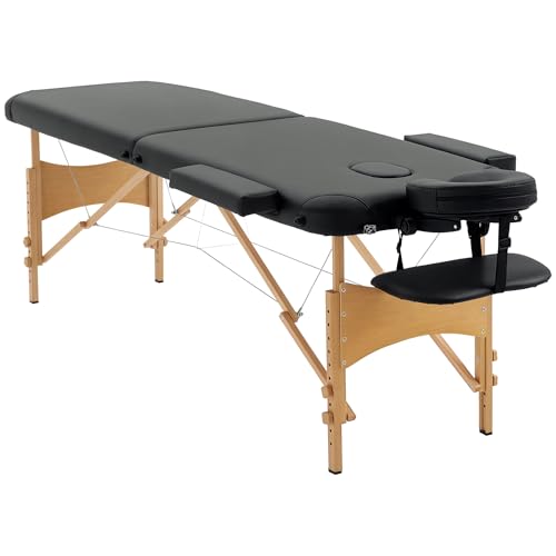 HOMCOM Massagetisch, klappbare Massageliege, höhenverstellbarer Massagebank, Massagebett mit Kopfstütze, für Spa, Salon, Kunstleder, Holz, Schwarz von HOMCOM