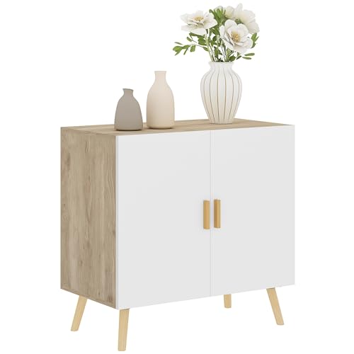 HOMCOM Mehrzweckschrank mit verstellbarem Regal auf 3 Ebenen und erhöhter Basis, modernes Sideboard aus Holz, 76 x 41,2 x 74 cm, Weiß und Eiche HOMCOM Mehrzweckschrank mit verstellbarem Regal auf 3 Ebenen und erhöhter Basis, modernes Sideboard aus Holz, 76 x 41,2 x 74 cm, Weiß und Eiche von HOMCOM