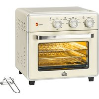 HOMCOM Minibackofen mit Umluft 20L, 7 in 1 Pizza-Ofen inkl. Backblech Set, Frittierkorb, Krümelblech, 1 Std. Timer, 1400 W,  Cremeweiß von HOMCOM