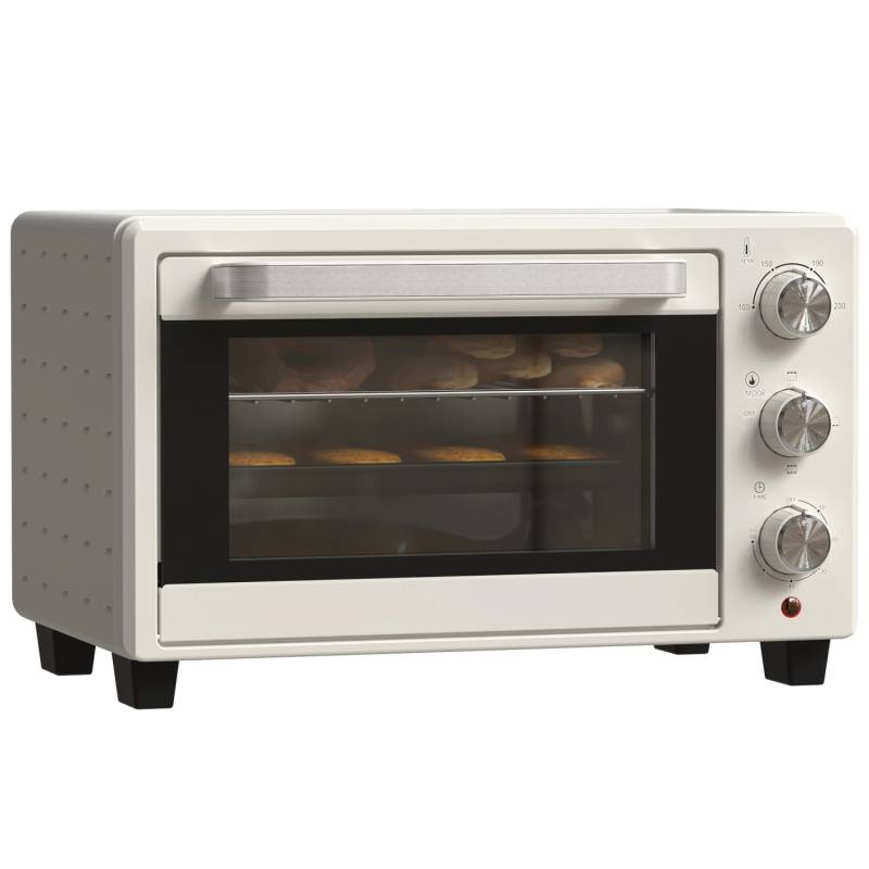 HOMCOM Minibackofen 21L mit 1 Drahtgestell 1 Backblech 3 Kochmodi Glas Cremeweiß von HOMCOM