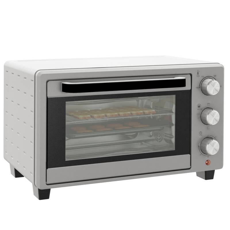 HOMCOM Minibackofen 21L mit 1 Drahtgestell 1 Backblech 3 Kochmodi Glas Silber von HOMCOM