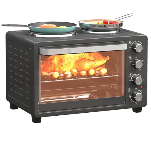 HOMCOM Minibackofen 28 L 2600W 100-230℃ Pizzaofen mit 60 Min. Timer, Grillrost 2 Kochplatten, Backblech, Mini Backofen mit Tablettgriff, Krümelblech, Schwarz HOMCOM Minibackofen 28 L 2600W 100-230℃ Pizzaofen mit 60 Min. Timer, Grillrost 2 Kochplatten, Backblech, Mini Backofen mit Tablettgriff, Krümelblech, Schwarz von HOMCOM