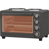 HOMCOM Minibackofen 28 L 2600W Mini Backofen 100-230℃ 60 Min. Timer, mit 2 Warmhalteplatten, Backblech und Grillrost Pizzaofen mit Krümelblech, Tablettgriff Schwarz   Aosom von HOMCOM