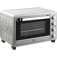 HOMCOM Minibackofen  32L, 1600W, Elektrischer Ofen mit Schlackenauffangwanne, Edelstahl & Glas, Silber, 52,2x38,1x33,5cm  Aosom von HOMCOM