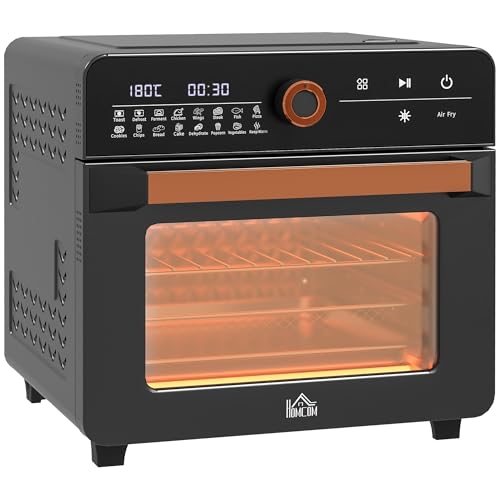 HOMCOM Minibackofen mit Umluft 20L 3 in 1 Mini Ofen mit Grillrost, Backblech und Krümelblech, 40 °C-220 °C Pizzaofen Heißluftfritteuse mit Frittierkorb, Timer, Innenbeleuchtung, 1400W, Edelstahl HOMCOM Minibackofen mit Umluft 20L 3 in 1 Mini Ofen mit Grillrost, Backblech und Krümelblech, 40 °C-220 °C Pizzaofen Heißluftfritteuse mit Frittierkorb, Timer, Innenbeleuchtung, 1400W, Edelstahl von HOMCOM