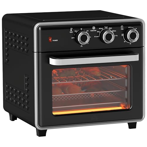 HOMCOM Minibackofen mit Umluft 20L Mini Ofen mit Backblech, Grillrost und Krümelblech, 90 °C-230 °C Heißluftfritteuse mit 5 Modi, Frittierkorb, 60 Min. Timer, 1400W, Metall von HOMCOM