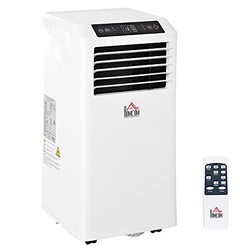 HOMCOM Mobile Klimaanlage, 9K BTU 3-in-1 Klimagerät - Kühlen, Entfeuchtung und Ventilation Luftentfeuchter, Ventilator 12-28㎡ 24h Timer, mit Fernbedienung, 2 Geschwindigkeitsstufen, LED-Display, ABS von HOMCOM
