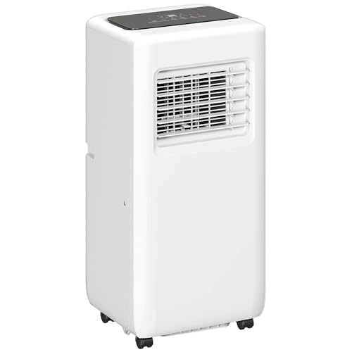 HOMCOM Mobile Klimaanlage 3-in-1 2,6 kw Klimagerät mit Kühlung, Luftentfeuchter, Ventilator, Abluftschlauch, 9000BTU Automatisch Luftkühler mit Fernbedienung, Timer, Kindersicherung, Weiß von HOMCOM