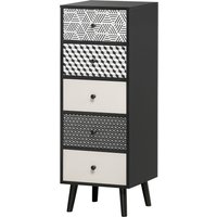 HOMCOM Mobile Schubladenkommode 5 Schubladen mit geometrischem Muster, modernes Möbel für Schlafzimmer und Eingangsbereich, 40x40x111,5 cm Schwarz Grau   Aosom von HOMCOM