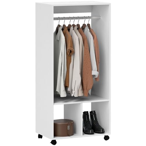 HOMCOM Mobiler Kleiderschrank Garderobe Schrank mit Regal 4 Schwenkräder für Wohnzimmer Schlafzimmer, Aluminiumlegierungen, 60 x 40 x 127 cm, Weiß HOMCOM Mobiler Kleiderschrank Garderobe Schrank mit Regal 4 Schwenkräder für Wohnzimmer Schlafzimmer, Aluminiumlegierungen, 60 x 40 x 127 cm, Weiß von HOMCOM