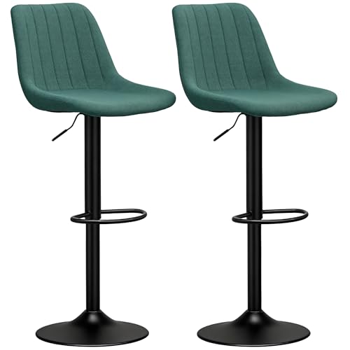 HOMCOM Moderne Barhocker 2er Set, höhenverstellbare Bar-Drehstühle mit Rückenlehne, Gaslift und Fußstütze, Chenille Barhocker für Frühstückstheke, Kücheninsel, Grün von HOMCOM