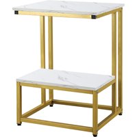 HOMCOM Moderne Couchtisch Beistelltisch Nachttisch Blumensäule neoretro Design goldener Stahlrahmen Tischplatte weißer Marmor-Effekt Regal   Aosom von HOMCOM
