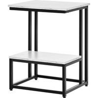 HOMCOM Moderne Couchtisch Wohnzimmer Beistelltisch Schlafzimmer Guéridon Neoretro Design Stahlrahmen schwarzes Tablett Regal weiße Marmor-Optik   Aosom von HOMCOM