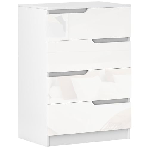 HOMCOM Moderne Kommode mit 4 Schubladen, Hochglanz Kommode für Schlafzimmer, Wohnzimmer, 60 x 40 x 85cm, Weiß HOMCOM Moderne Kommode mit 4 Schubladen, Hochglanz Kommode für Schlafzimmer, Wohnzimmer, 60 x 40 x 85cm, Weiß von HOMCOM