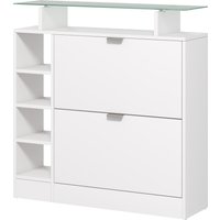 HOMCOM Moderne Schuhschrank mit zwei kippbaren Schubladen für 12 Paare, Schuhschrank mit Glasplatte und verstellbaren Regalen, 89 x 25 x 92 cm, weiß   Aosom von HOMCOM
