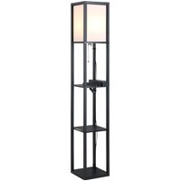 HOMCOM Moderne Stehlampe, Platzsparende Bodenlampe mit Regalen aus Baumwolle, MDF 26 x 26 x 160 cm Schwarz und Weiß   Aosom von HOMCOM