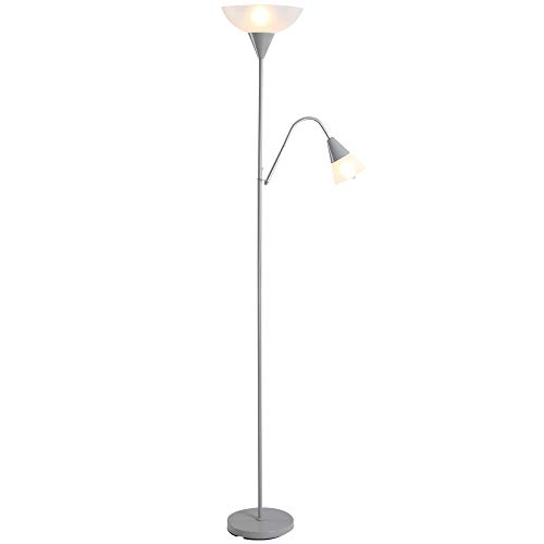HOMCOM Moderne Stehlampe 2 Köpfe Verstellbares Leselicht, Standleuchte, Doppelköpfes Design mit Stahlfuß,Silber, Weiß, 28 x 28 x 179,5 cm HOMCOM Moderne Stehlampe 2 Köpfe Verstellbares Leselicht, Standleuchte, Doppelköpfes Design mit Stahlfuß,Silber, Weiß, 28 x 28 x 179,5 cm von HOMCOM