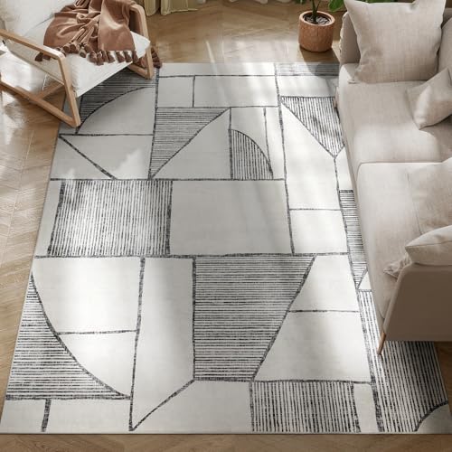 HOMCOM Moderner, rutschfester Teppich für Innenräume mit geometrischen Linien, Polyester-Wohnzimmerteppich, 230x160x0,7 cm, mehrfarbig von HOMCOM