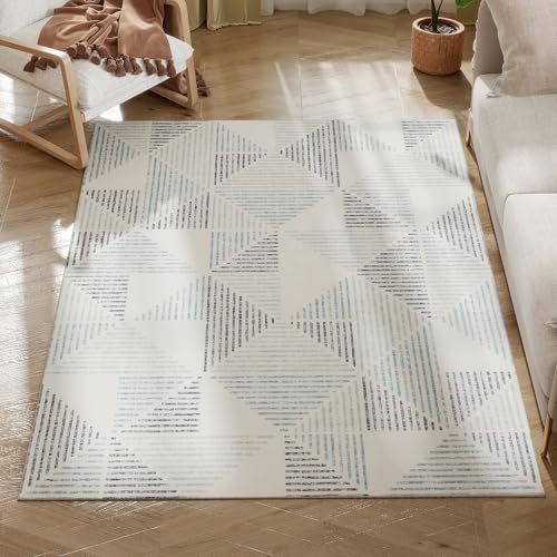 HOMCOM Moderner Flächenteppich, Geometrisches Muster, Rutschfester waschbarer Teppich, Weicher Bodenteppich für Wohnzimmer, Schlafzimmer, Esszimmer, Home Office, 170 x 120 cm, Mehrfarbig von HOMCOM