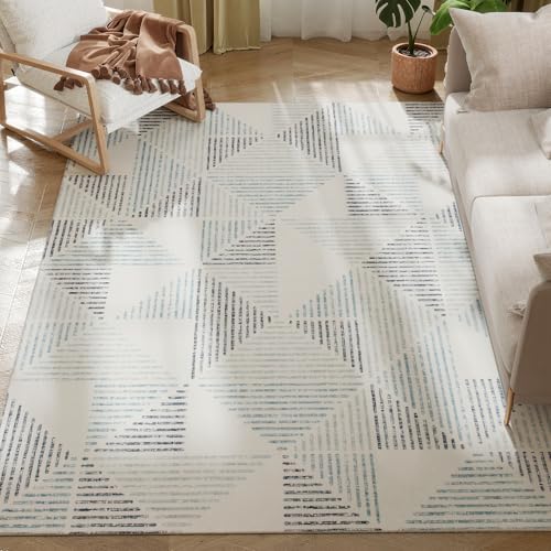 HOMCOM Moderner Flächenteppich, Geometrisches Muster, Rutschfester waschbarer Teppich, Weicher Bodenteppich für Wohnzimmer, Schlafzimmer, Esszimmer, Home Office, 230 x 160 cm, Mehrfarbig von HOMCOM