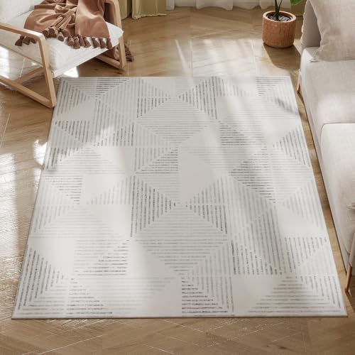 HOMCOM Moderner Flächenteppich, Geometrisches Muster Rutschfester waschbarer Teppich, Weicher Bodenteppich für Wohnzimmer, Schlafzimmer, Esszimmer, Home Office, 170 x 120 cm, Grau von HOMCOM