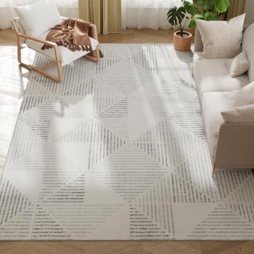 HOMCOM Moderner Flächenteppich, Geometrisches Muster Rutschfester waschbarer Teppich, Weicher Bodenteppich für Wohnzimmer, Schlafzimmer, Esszimmer, Home Office, 290 x 200 cm, Grau von HOMCOM