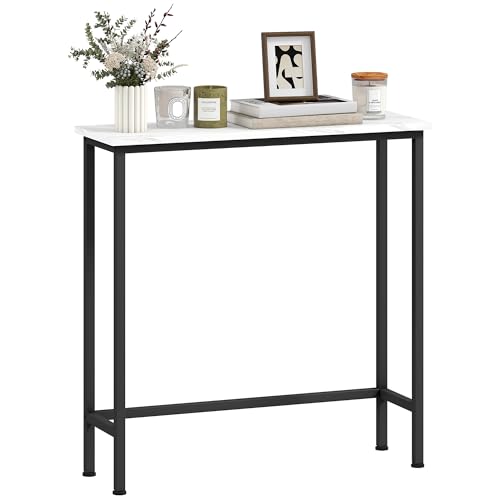 HOMCOM Moderner Konsolentisch für den Eingangsbereich mit Platte in Marmoroptik und verstellbaren Füßen, Eingangstisch aus Spanplatte und Metall, 75x24x76 cm, Schwarz und Weiß von HOMCOM