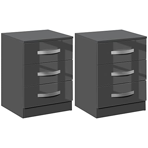 HOMCOM Moderner Nachttisch, 2er-Set mit 3 Schubladen für Schlafzimmer und Wohnzimmer aus Spanplatte, 40x36x56cm, Grau HOMCOM Moderner Nachttisch, 2er-Set mit 3 Schubladen für Schlafzimmer und Wohnzimmer aus Spanplatte, 40x36x56cm, Grau von HOMCOM