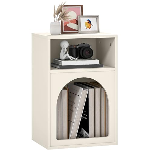 HOMCOM Moderner Nachttisch, schmal, mit 2 offenen Fächern, Design in Bogenform, Beistelltisch für Wohnzimmer, Schlafzimmer, 40 x 30 x 60 cm, cremefarben HOMCOM Moderner Nachttisch, schmal, mit 2 offenen Fächern, Design in Bogenform, Beistelltisch für Wohnzimmer, Schlafzimmer, 40 x 30 x 60 cm, cremefarben von HOMCOM