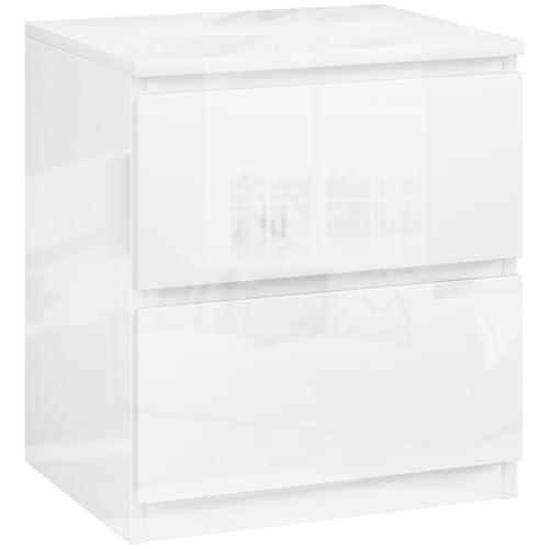 HOMCOM Moderner Nachttisch Nachttisch mit 2 Schubladen Nachttisch für Schlafzimmer Wohnzimmer 40x34x45 cm Hellweiß von HOMCOM