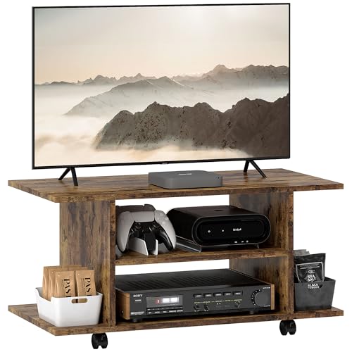 HOMCOM Moderner TV-Schrank mit Regalen, 42" TV-Ständer mit Lenkrollen mit Bremsen, 2 kleine Seitenregale für Wohnzimmer und Schlafzimmer, 80x40x40 cm, Rustikales Braun HOMCOM Moderner TV-Schrank mit Regalen, 42" TV-Ständer mit Lenkrollen mit Bremsen, 2 kleine Seitenregale für Wohnzimmer und Schlafzimmer, 80x40x40 cm, Rustikales Braun von HOMCOM