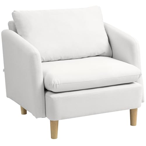 HOMCOM Moderner Wohnzimmersessel, Wohnzimmersessel aus Stoff mit breiter Sitzfläche und dicker Polsterung mit Taschenfedern, Weiß-Creme von HOMCOM