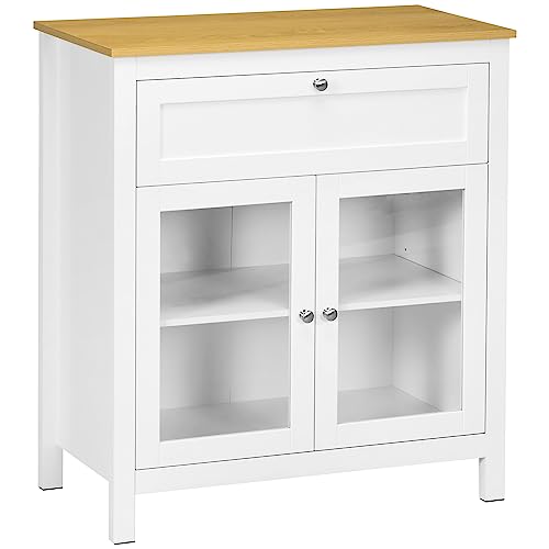 HOMCOM Modernes Küchen Sideboard Buffet Anrichte mit Schublade Verstellbares Regal und 2 Glastüren Glasschrank für Wohnzimmer Esszimmer 80x40x90 cm Weiß HOMCOM Modernes Küchen Sideboard Buffet Anrichte mit Schublade Verstellbares Regal und 2 Glastüren Glasschrank für Wohnzimmer Esszimmer 80x40x90 cm Weiß von HOMCOM
