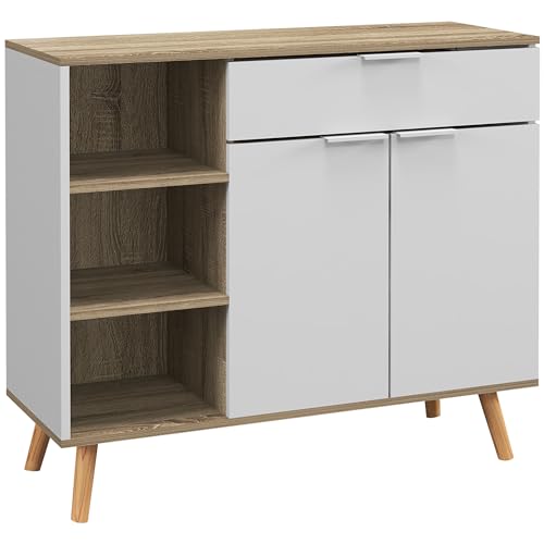HOMCOM Modernes Wohnzimmer Sideboard Küche Sideboard mit 1 Schublade 2 Soft Close Türen und verstellbare Regale für Esszimmer Flur Schlafzimmer 95x35x85 cm Weiß & Natur HOMCOM Modernes Wohnzimmer Sideboard Küche Sideboard mit 1 Schublade 2 Soft Close Türen und verstellbare Regale für Esszimmer Flur Schlafzimmer 95x35x85 cm Weiß & Natur von HOMCOM
