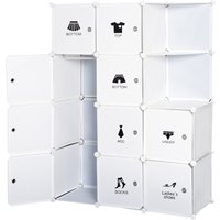 HOMCOM Modularer Kleiderschrank mit mehreren Cubes 10 Cubes + 2 Regale + Dekorative Aufkleber 111L x 47B x 145H cm Weiß aus Kunststoff   Aosom von HOMCOM