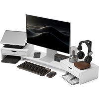 HOMCOM Monitorerhöhung PC-Schreibtisch Computertischständer von 60-116 cm Monitorständer mit 2 Schubladen, verstellbare Länge und Winkel, für Laptop, Computer, PC, Weiß   Aosom von HOMCOM