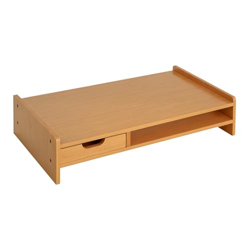 HOMCOM Monitorständer Bildschirmständer Schreibtisch-Organizer Mit Schubladen Natur L49 x B25,5 x H11,5 cm von HOMCOM