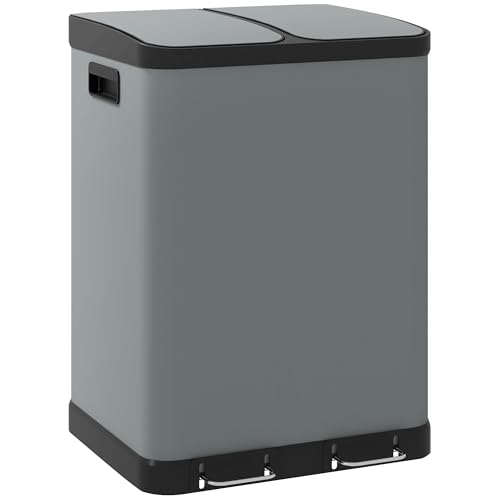 HOMCOM Mülleimer 2 x 30L Treteimer mit Pedal und Deckel, Abfalleimer, Mülltrennsystem Metall mit Inneneimer aus Kunststoff, Softclose für Wohnzimmer, Büro, Metall, 48,8 x 39,5 x 67 cm HOMCOM Mülleimer 2 x 30L Treteimer mit Pedal und Deckel, Abfalleimer, Mülltrennsystem Metall mit Inneneimer aus Kunststoff, Softclose für Wohnzimmer, Büro, Metall, 48,8 x 39,5 x 67 cm von HOMCOM