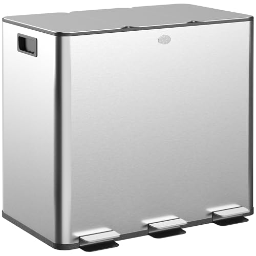 HOMCOM Mülleimer Küche 3 x 15 L Treteimer mit Softclose-Deckel und Pedal Mülltrennsystem 3 Fächer inkl. Inneneimer Abfalleimer Abfallsammler, Edelstahl, Silber, 61,9 x 36,6 x 43,2 cm HOMCOM Mülleimer Küche 3 x 15 L Treteimer mit Softclose-Deckel und Pedal Mülltrennsystem 3 Fächer inkl. Inneneimer Abfalleimer Abfallsammler, Edelstahl, Silber, 61,9 x 36,6 x 43,2 cm von HOMCOM