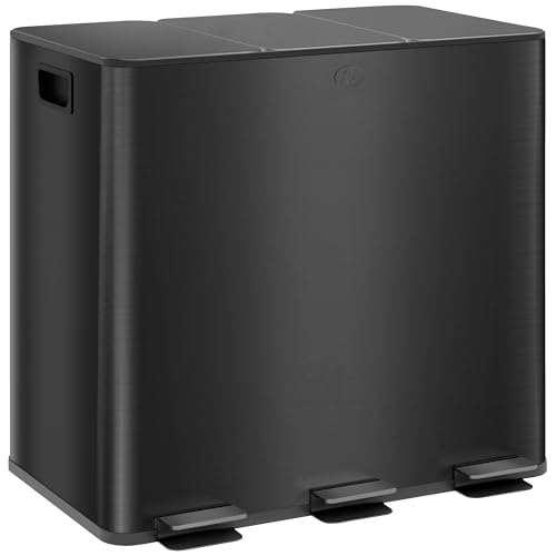 HOMCOM Mülleimer 3 x 15L Treteimer Kosmetikeimer Abfalleimer mit Deckel und Fußpedal, Müllbehälter mit Inneneimer, für Wohnzimmer, Büro, Edelstahl, 61,9 x 36,6 x 43,2 cm von HOMCOM