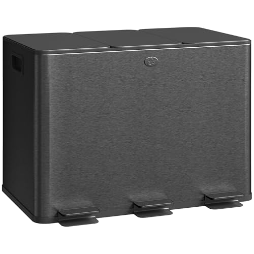 HOMCOM Mülleimer Küche 3 x 20 L Treteimer mit Softclose-Deckel und Pedal Mülltrennsystem 3 Fächer inkl. Inneneimer Abfalleimer Abfallsammler, Edelstahl, Schwarz, 61,9 x 36,6 x 56,7 cm HOMCOM Mülleimer Küche 3 x 20 L Treteimer mit Softclose-Deckel und Pedal Mülltrennsystem 3 Fächer inkl. Inneneimer Abfalleimer Abfallsammler, Edelstahl, Schwarz, 61,9 x 36,6 x 56,7 cm von HOMCOM