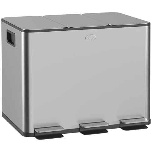 HOMCOM Mülleimer 3 x 20L Abfalleimer aus Edelstahl Mülltrennsystem mit Softclose Deckel und Herausnehmbare Inneneimer, Treteimer mit Deodorant-Fächern für Wohnzimmer, Büro, Silber HOMCOM Mülleimer 3 x 20L Abfalleimer aus Edelstahl Mülltrennsystem mit Softclose Deckel und Herausnehmbare Inneneimer, Treteimer mit Deodorant-Fächern für Wohnzimmer, Büro, Silber von HOMCOM