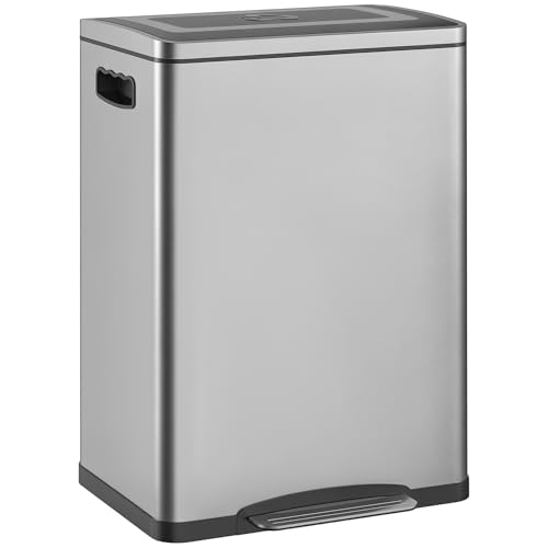 HOMCOM Mülleimer 40L Treteimer Abfalleimer mit Deckel und Fußpedal, Müllbehälter mit 2 Inneneimern, Soft-Close-Funktion für Wohnzimmer, Büro, Edelstahl, Silber, 40 x 34,8 x 59 cm HOMCOM Mülleimer 40L Treteimer Abfalleimer mit Deckel und Fußpedal, Müllbehälter mit 2 Inneneimern, Soft-Close-Funktion für Wohnzimmer, Büro, Edelstahl, Silber, 40 x 34,8 x 59 cm von HOMCOM