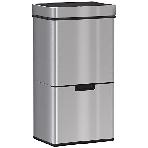 HOMCOM Mülleimer Abfalleimer mit Sensor 72 l Mülltrennsystem 3 Fächer Edelstahl Silber 42 x 30 x 81 cm von HOMCOM