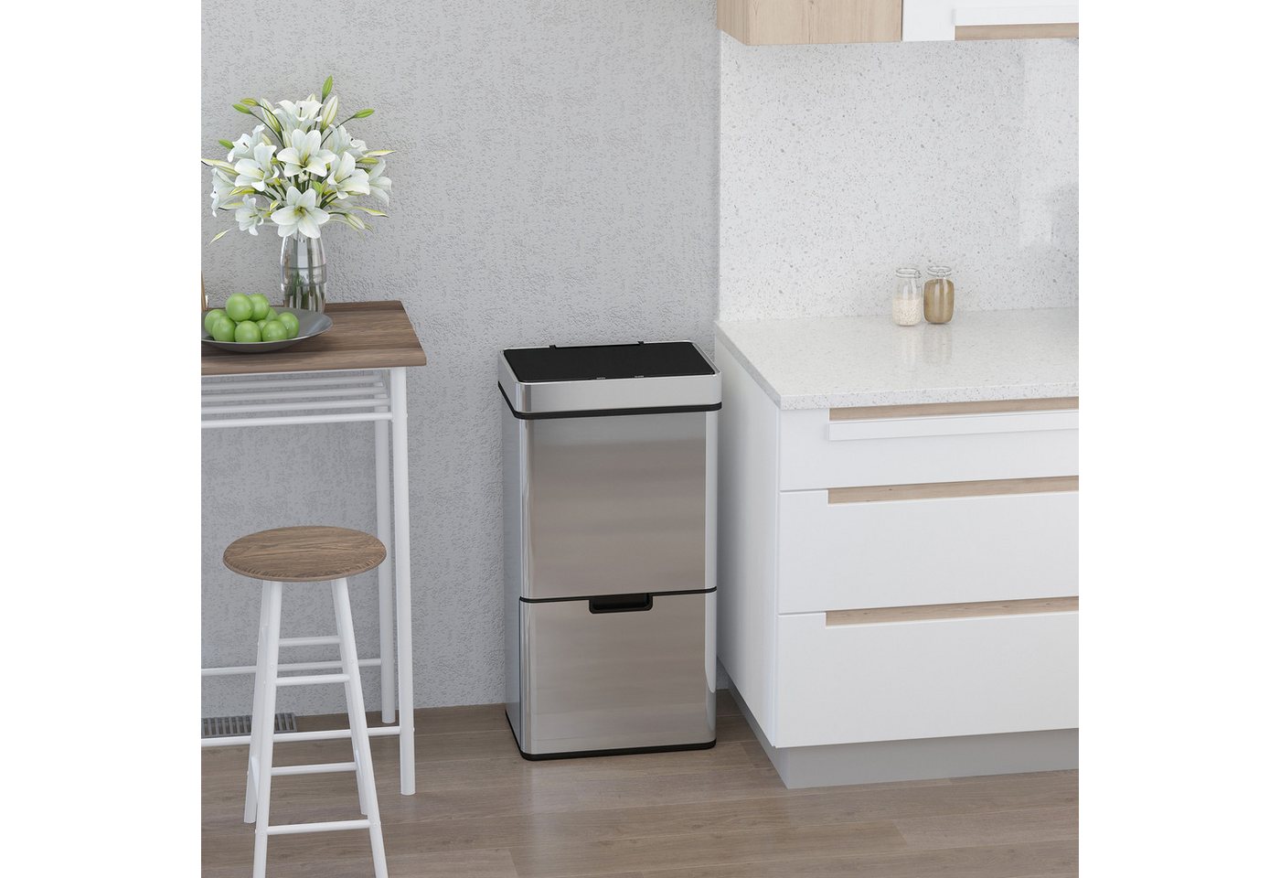 HOMCOM Mülleimer Automatik Abfalleimer mit Sensor, Edelstahl Silber 42 x 30 x 81 cm von HOMCOM