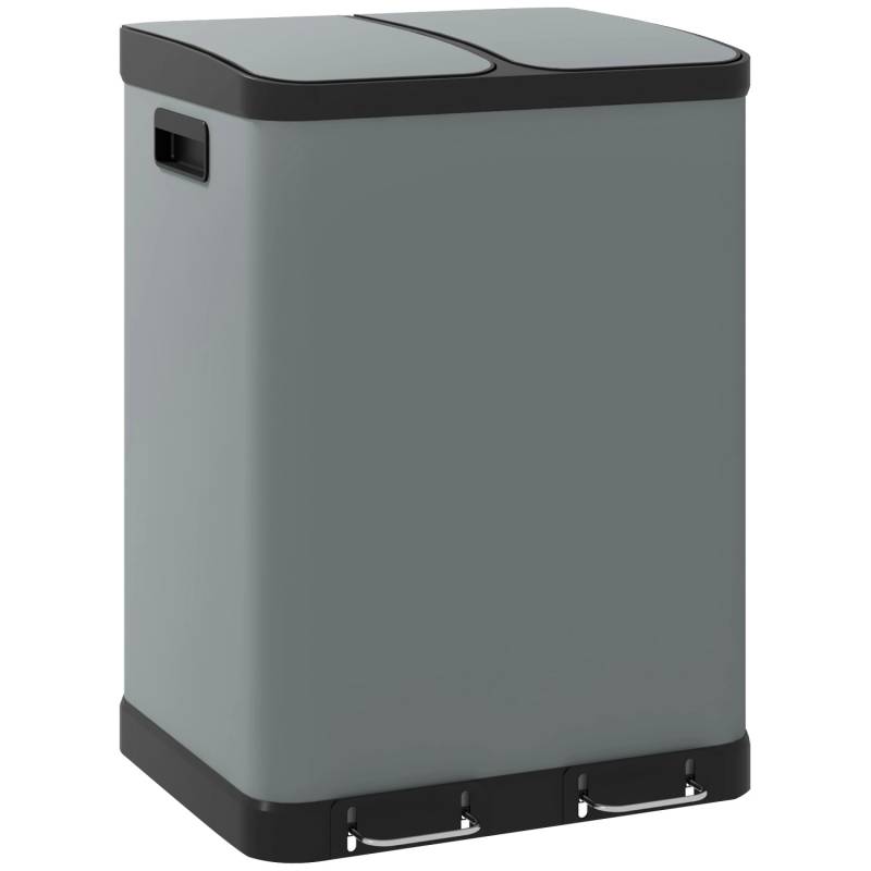 HOMCOM Mülleimer Metall Kunststoff Grau 48,8L x 39,5B x 67H cm von HOMCOM