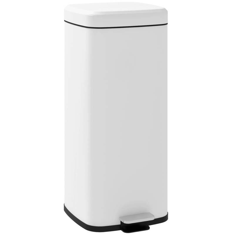 HOMCOM Mülleimer Metall Kunststoff Weiß 28L x 35B x 63,5H cm von HOMCOM