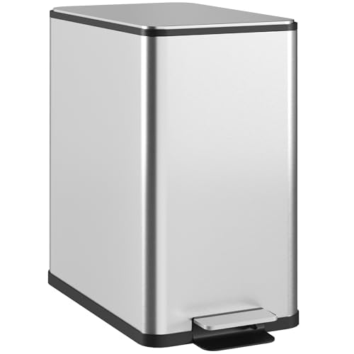 HOMCOM Mülleimer für die Küche, 10 l, Treteimer aus Edelstahl mit Soft-Close-Deckel, kompakt mit herausnehmbarem Inneneimer, 17,5 x 35 x 39 cm (L x B x H) von HOMCOM